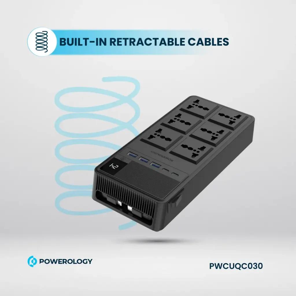 Powerology 2500W 6-Outlet Splitter with Built-in Retractable Cables