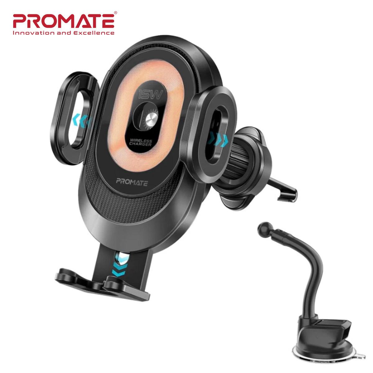 PROMATE 15W Wireless Car Charger with Transparent Design and Automatic Clamping