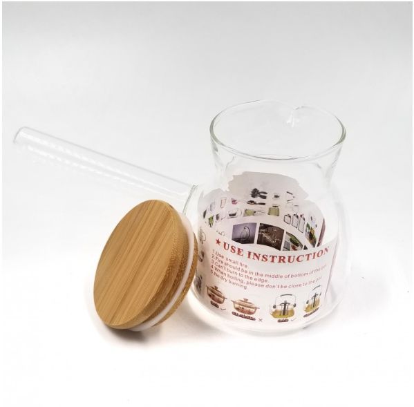 إبريق قهوة من الزجاج المقاوم للحرارة بغطاء خشبي