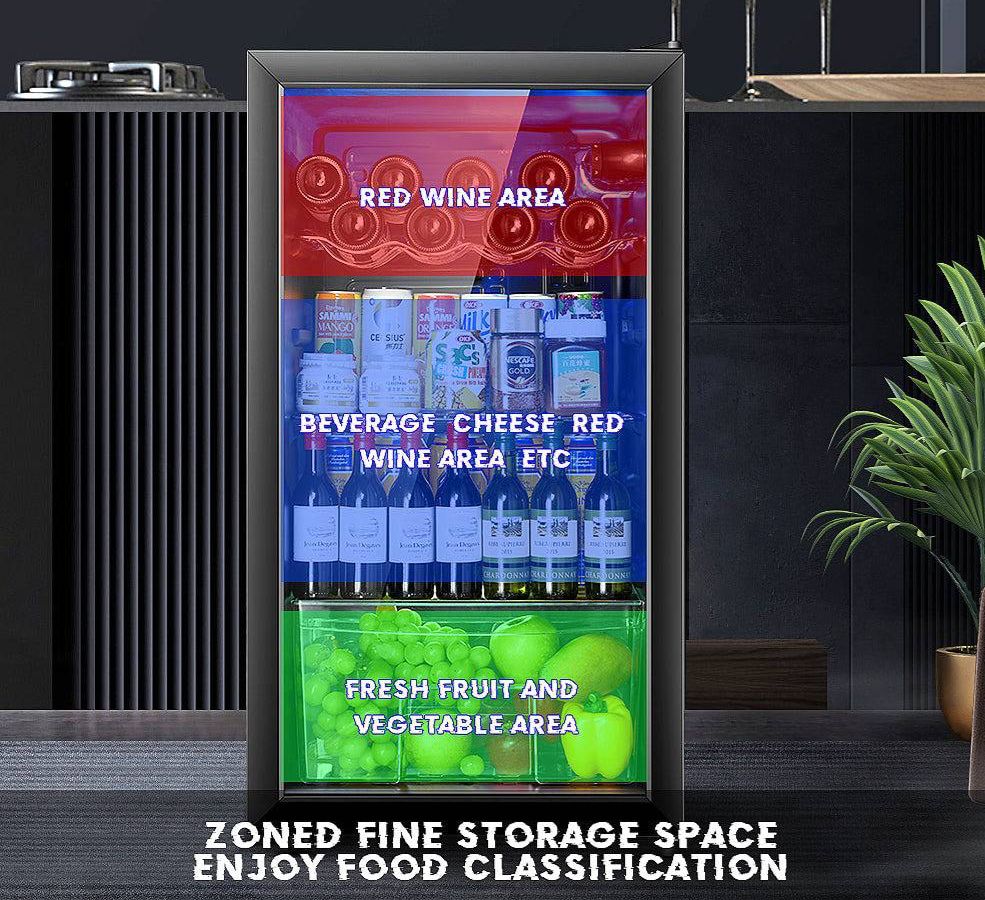 🧊 ثلاجة صغيرة للمشروبات بسعة 90 لتر – باب زجاجي – تحكم بدرجة الحرارة – لون أسود – موديل DLC-32490