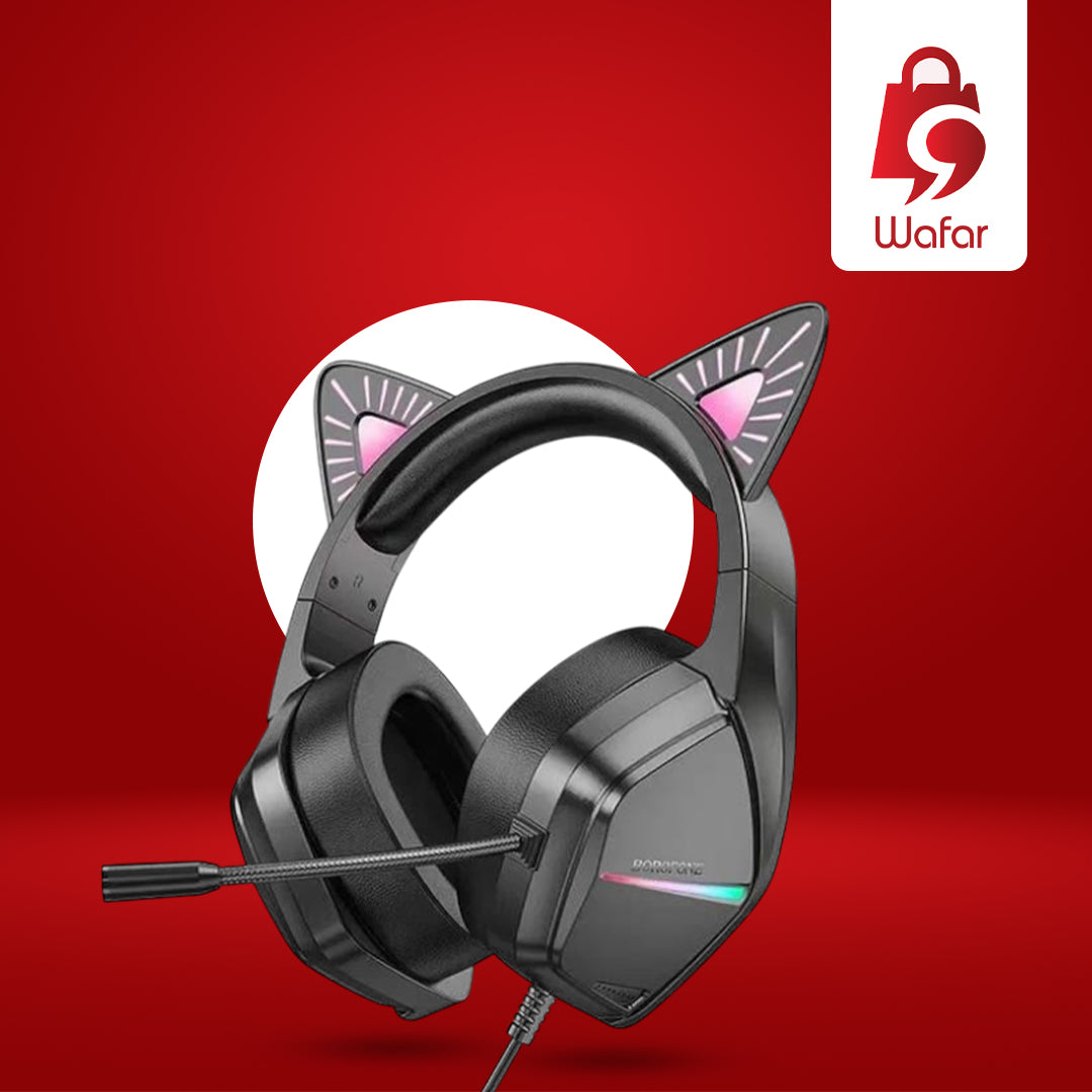 سماعات فوق الأذن BOROFONE BO106 قطة لطيفة (USB+3.5 مم/2 متر) قطة شبحية