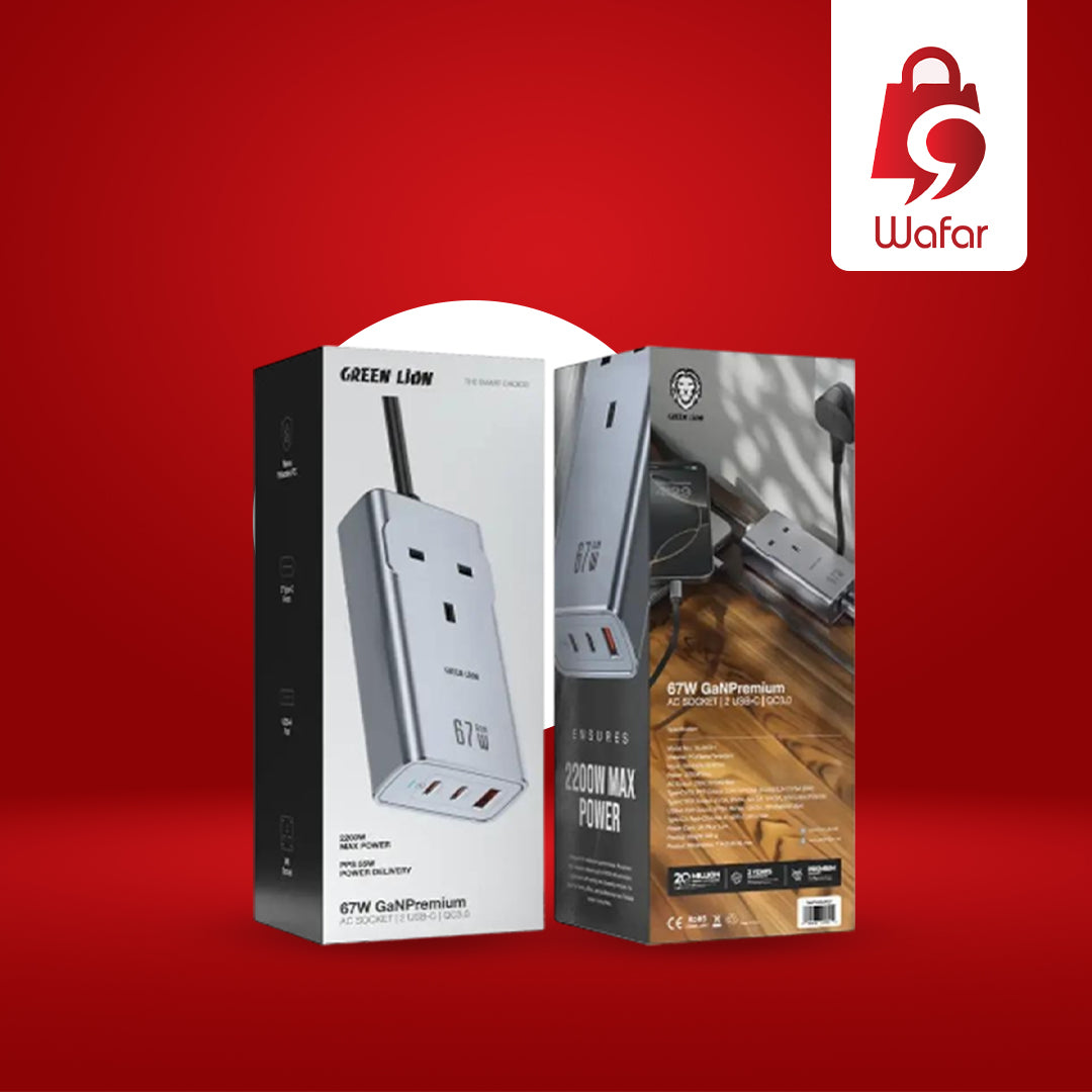 جرين ليون مقبس شحن بريميوم GaN بقوة 67 واط – رمادي