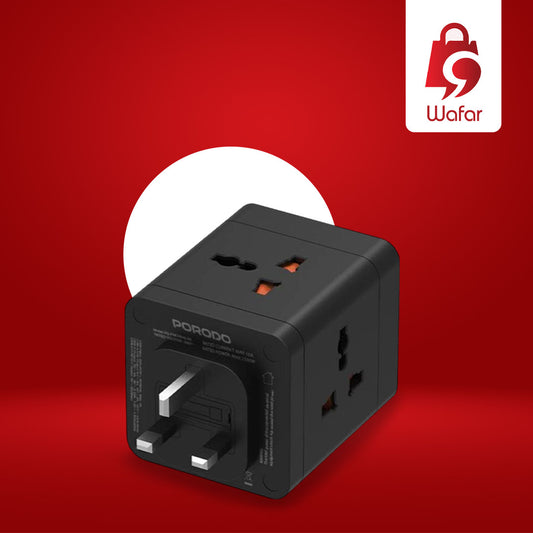 Porodo محول طاقة عالمي بـ4 منافذ AC مع منفذ USB-C ومنفذي USB-A، شحن سريع، توصيل طاقة 20 واط، حماية
