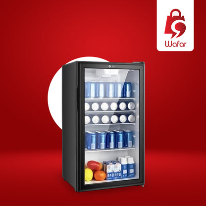 🧊 ثلاجة صغيرة للمشروبات بسعة 90 لتر – باب زجاجي – تحكم بدرجة الحرارة – لون أسود – موديل DLC-32490