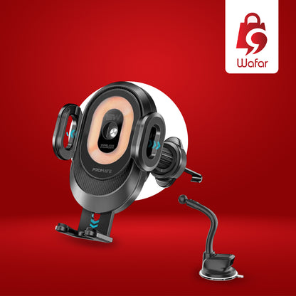 PROMATE 15W Wireless Car Charger with Transparent Design and Automatic Clamping