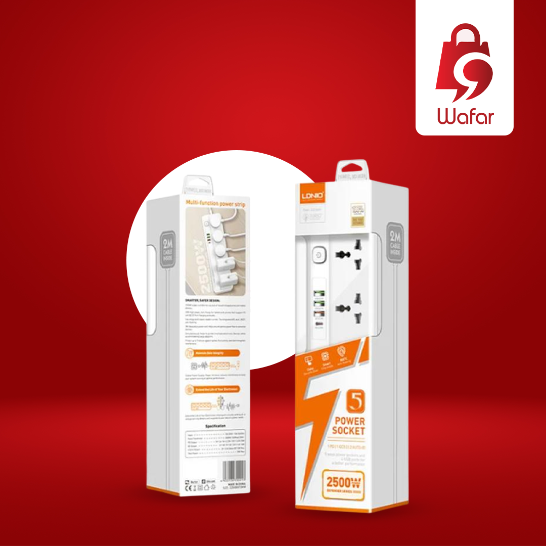 مشترك كهرباء LDNIO SC5415 بخمس منافذ مع منافذ USB