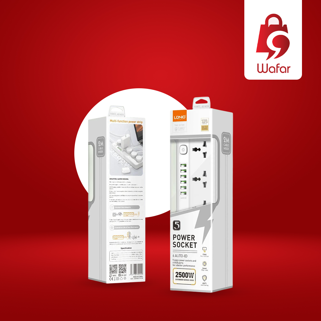 LDNIO مشترك طاقة عالمي بـ 5 منافذ AC – موديل SC5614