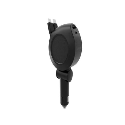 Levelo Orbis 4-in-1 Saffiano Leather Car Charger with 2 Retractable Type-C Cables