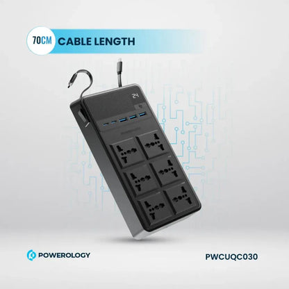 Powerology 2500W Splitter - 4 Power Outlets with Built-in Retractable Cables