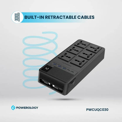 Powerology 2500W Splitter - 4 Power Outlets with Built-in Retractable Cables