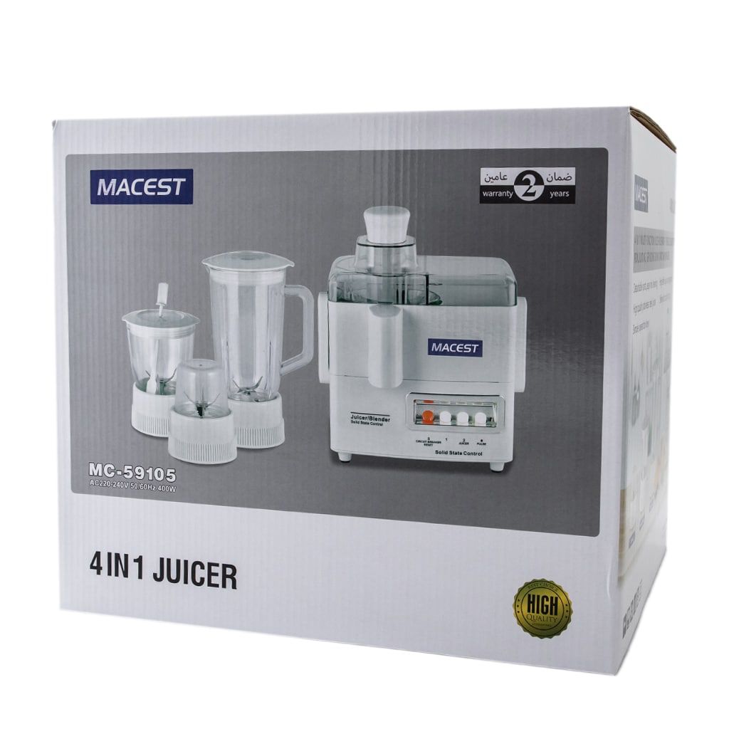 خلاط عصارة كهربائي 4 في 1 بقوة 400 واط من Macest – موديل MC-59105 – أبيض