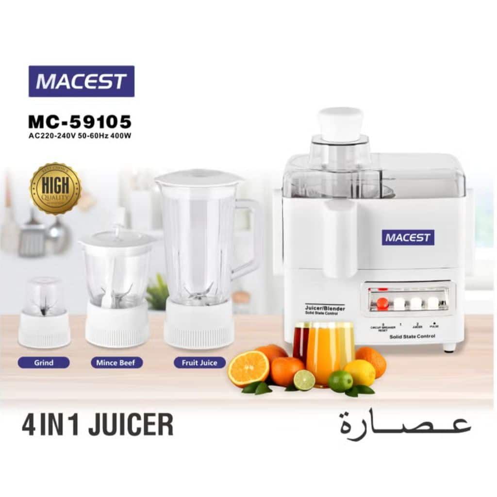 خلاط عصارة كهربائي 4 في 1 بقوة 400 واط من Macest – موديل MC-59105 – أبيض