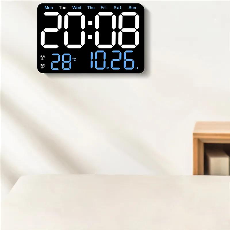 ساعة حائط إلكترونية مع عرض درجة الحرارة والتاريخ