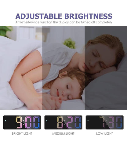 ساعة منبه رقمية ملونة بشاشة LED كبيرة وتحكم صوتي