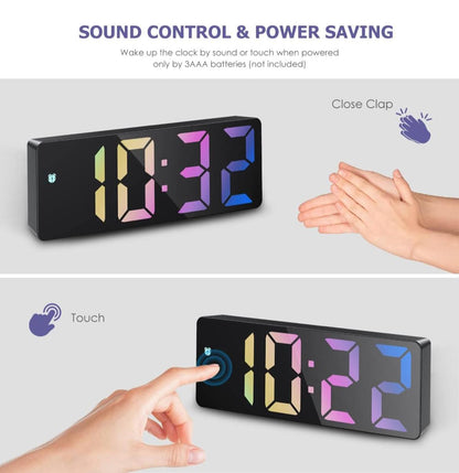 ساعة منبه رقمية ملونة بشاشة LED كبيرة وتحكم صوتي