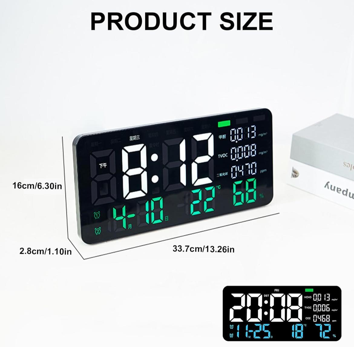 ساعة حائط متعددة الوظائف لمراقبة جودة الهواء مع كشف الفورمالديهايد