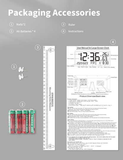 ساعة حائط رقمية من MASHI - شاشة كبيرة 14 بوصة