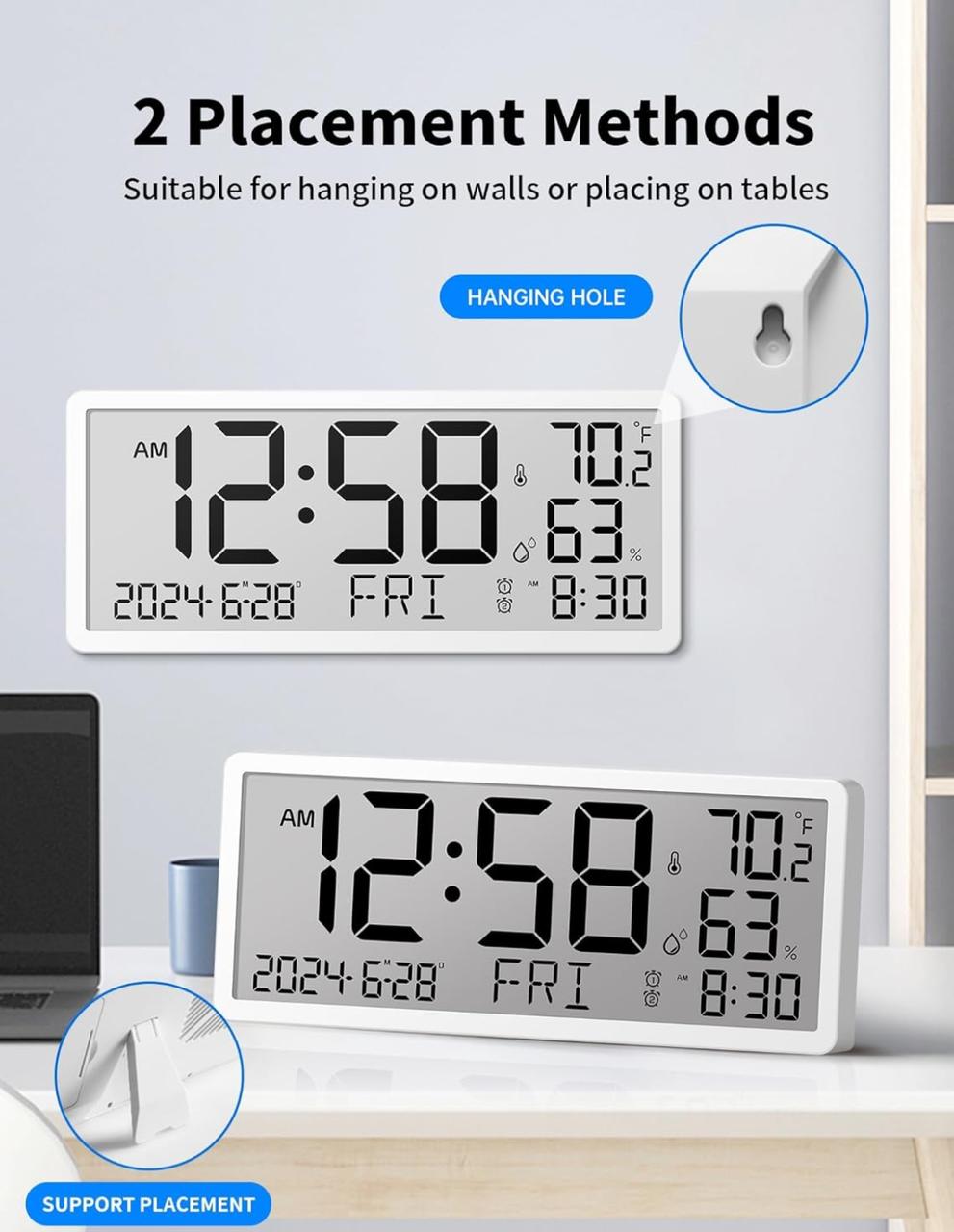 ساعة حائط رقمية من MASHI - شاشة كبيرة 14 بوصة