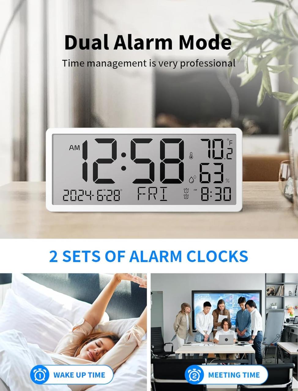 ساعة حائط رقمية من MASHI - شاشة كبيرة 14 بوصة