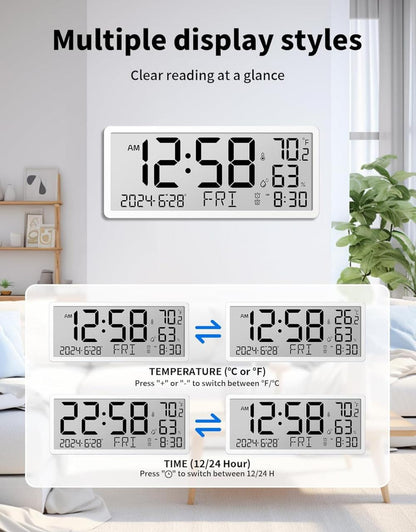 ساعة حائط رقمية من MASHI - شاشة كبيرة 14 بوصة