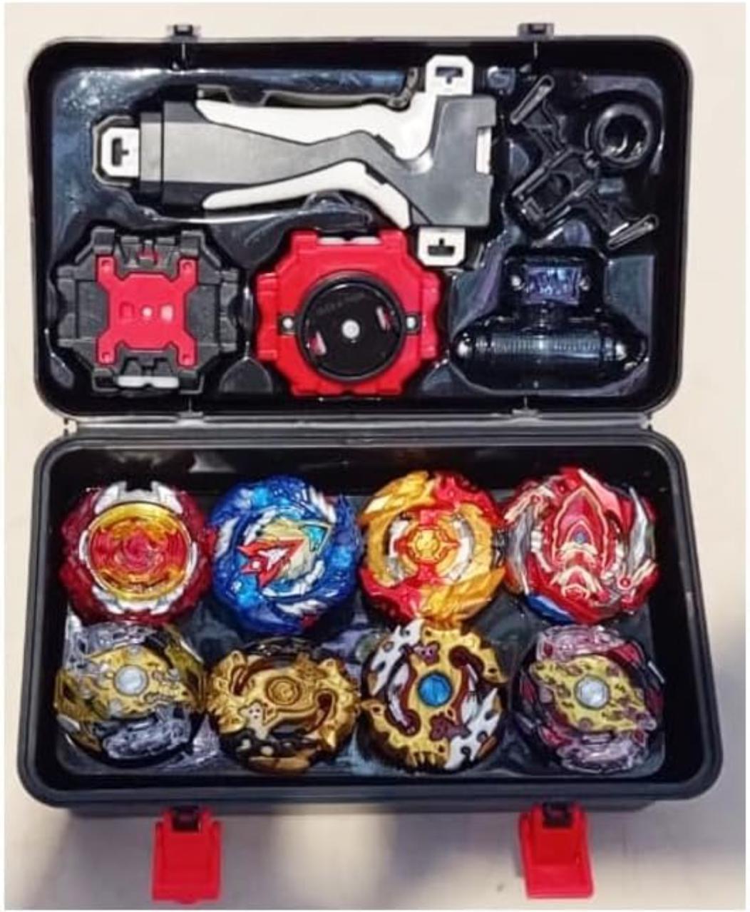 مجموعة إطلاق وصندوق تخزين لبازل بلابل الانفجار 4D – مجموعة بلابل دوران مع قاذف للأطفال – 8 قطع