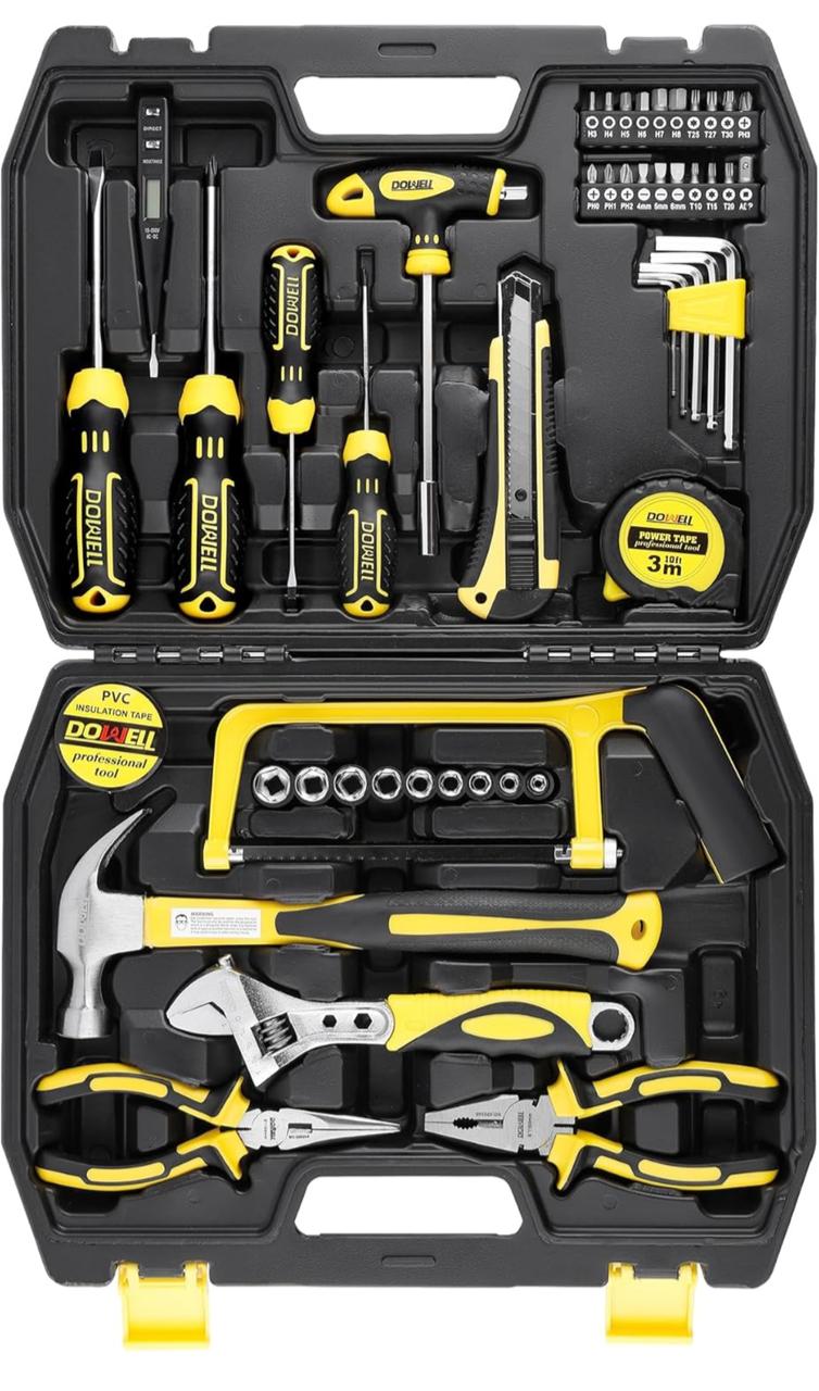 طقم أدوات DOWELL - 49 قطعة لصيانة المنزل مع صندوق تخزين بلاستيكي