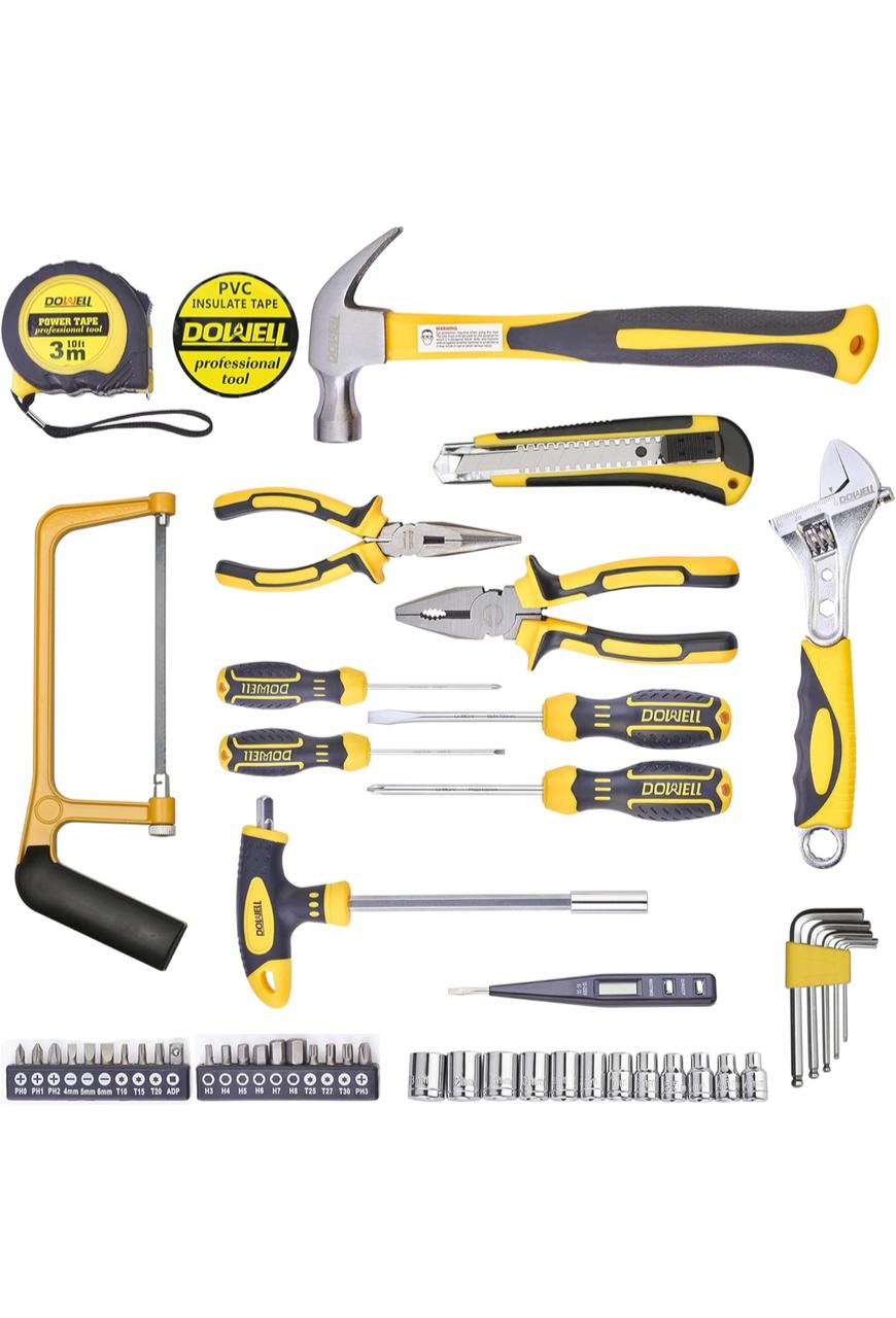 طقم أدوات DOWELL - 49 قطعة لصيانة المنزل مع صندوق تخزين بلاستيكي