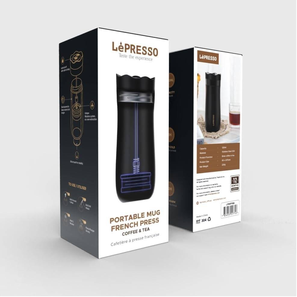 كوب معزول من LePresso مزود بمكبس فرنسي – أسود