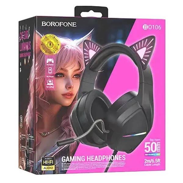 سماعات فوق الأذن BOROFONE BO106 قطة لطيفة (USB+3.5 مم/2 متر) قطة شبحية