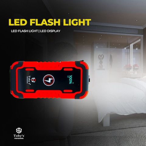 مشغل سيارة 4 في 1 مع ضاغط هواء وبنك طاقة 28000 مللي أمبير وضوء LED