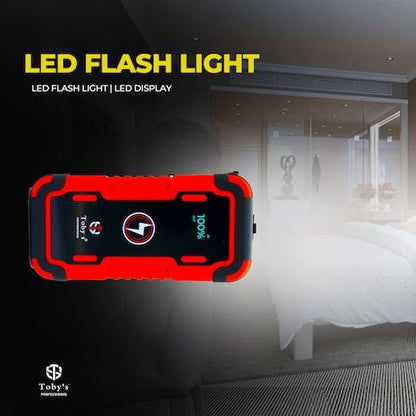 مشغل سيارة 4 في 1 مع ضاغط هواء وبنك طاقة 28000 مللي أمبير وضوء LED