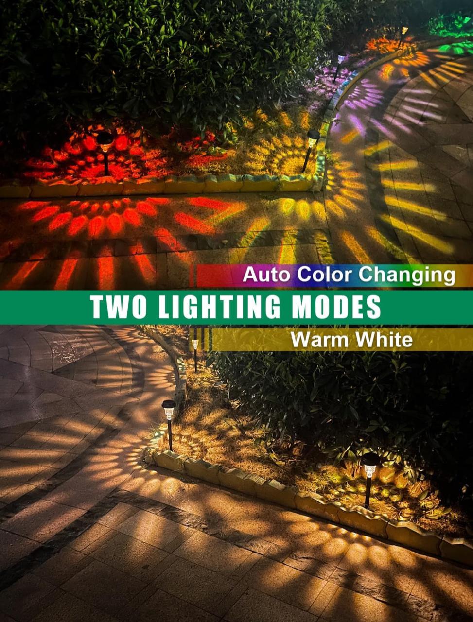 مصابيح ROOR الشمسية للممرات (عدد 2)، ألوان RGB متغيرة + أبيض دافئ