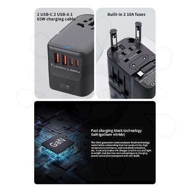 محول السفر GaN بقوة 65 واط مع كابل قابل للسحب (HHT907)