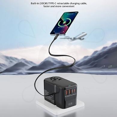 محول السفر GaN بقوة 65 واط مع كابل قابل للسحب (HHT907)