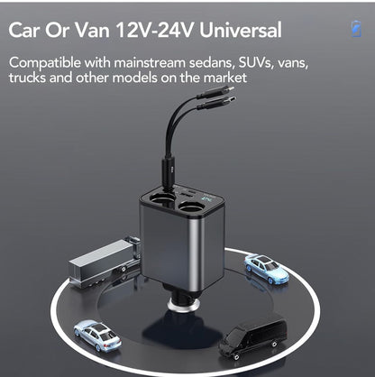 شاحن سيارة قابل للسحب 4 في 1، متوافق مع iPhone 16