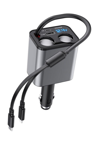 شاحن سيارة قابل للسحب 4 في 1، متوافق مع iPhone 16