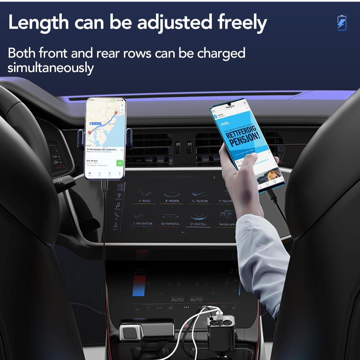 شاحن سيارة قابل للسحب 4 في 1، متوافق مع iPhone 16