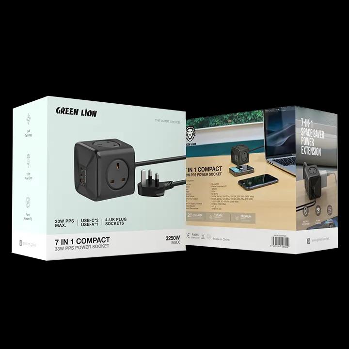 جرين ليون مقبس طاقة مدمج 7 في 1 بقدرة 33 واط PPS - أسود