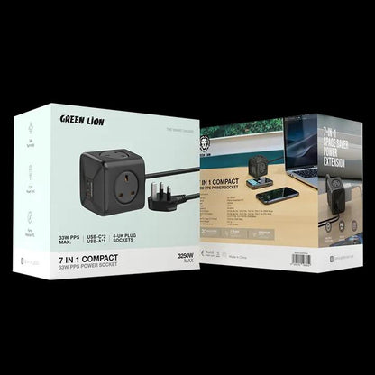 جرين ليون مقبس طاقة مدمج 7 في 1 بقدرة 33 واط PPS - أسود