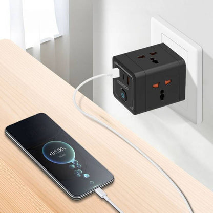 Porodo محول طاقة عالمي بـ4 منافذ AC مع منفذ USB-C ومنفذي USB-A، شحن سريع، توصيل طاقة 20 واط، حماية