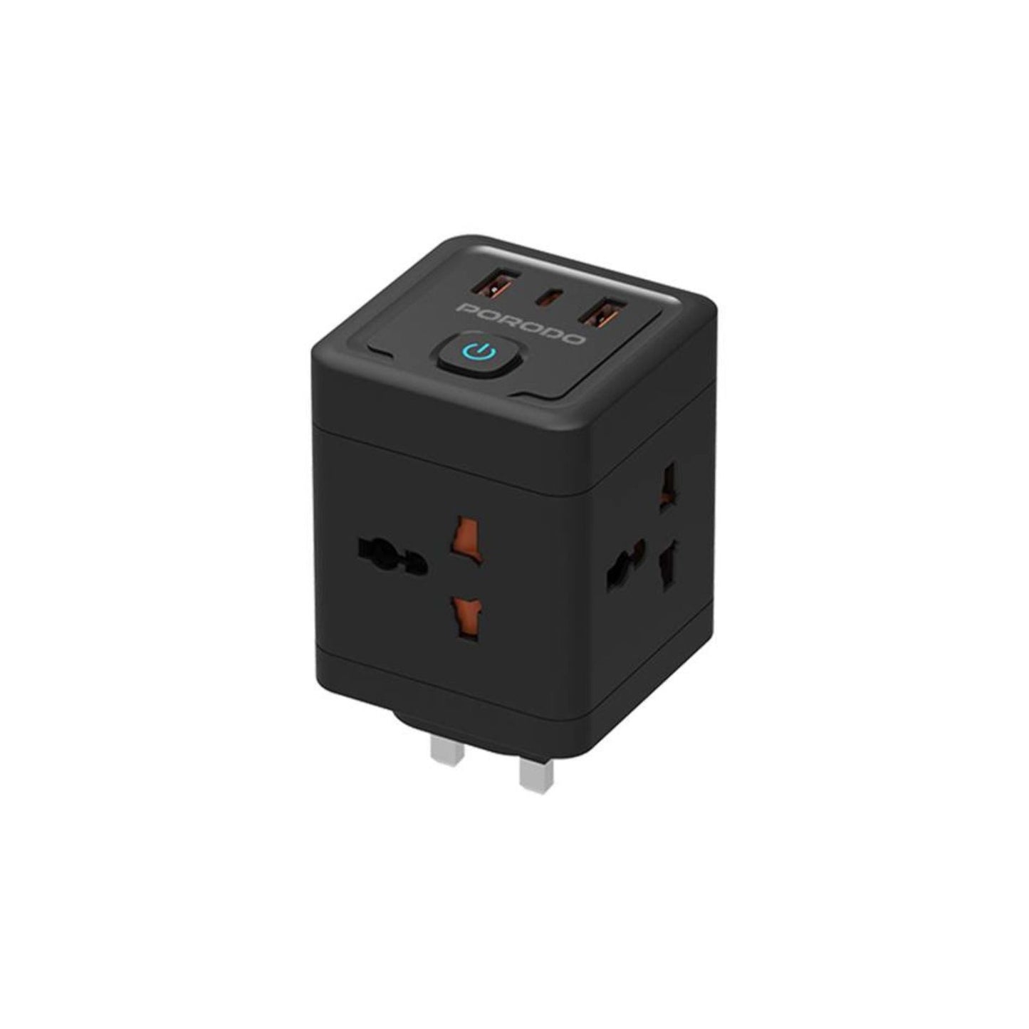 Porodo محول طاقة عالمي بـ4 منافذ AC مع منفذ USB-C ومنفذي USB-A، شحن سريع، توصيل طاقة 20 واط، حماية