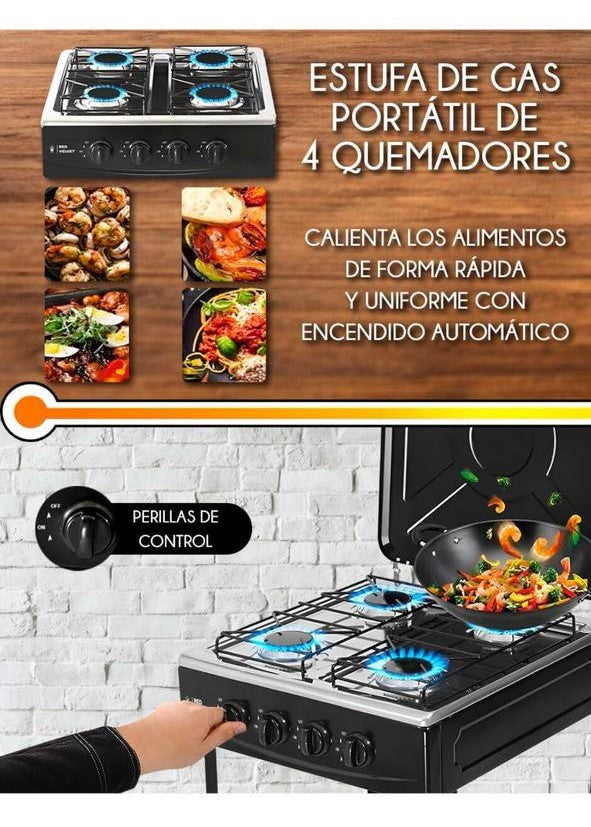 الشواية متعددة الاستخدامات RED VELVET بالغاز مع 4 شعلات ورف