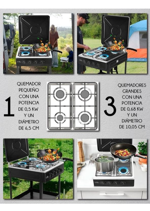 الشواية متعددة الاستخدامات RED VELVET بالغاز مع 4 شعلات ورف