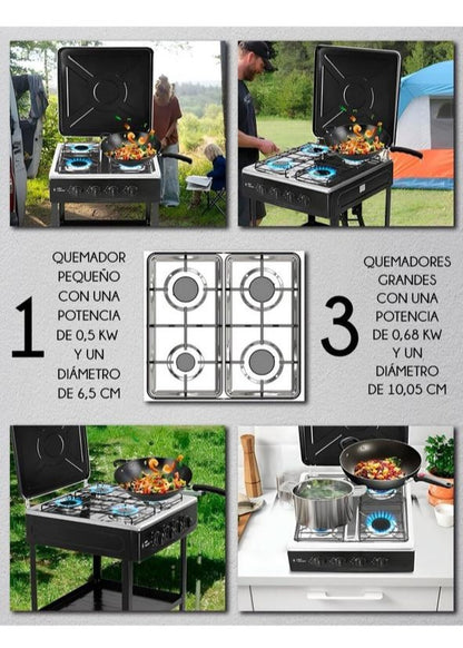 الشواية متعددة الاستخدامات RED VELVET بالغاز مع 4 شعلات ورف