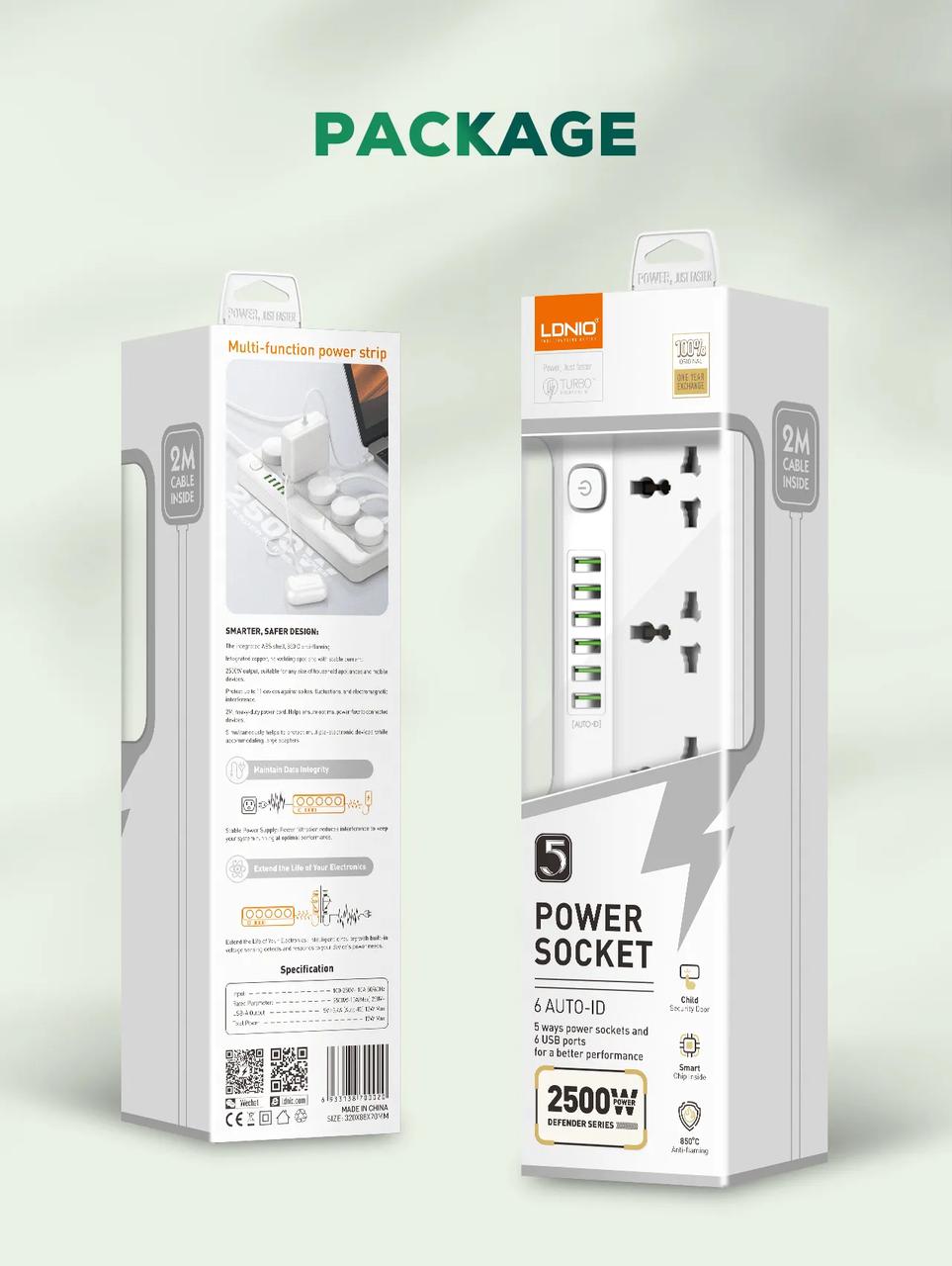 LDNIO مشترك طاقة عالمي بـ 5 منافذ AC – موديل SC5614