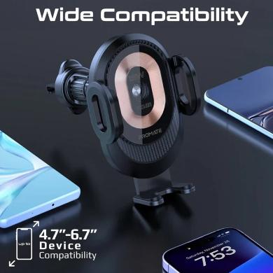 PROMATE 15W Wireless Car Charger with Transparent Design and Automatic Clamping