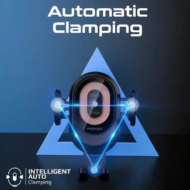 PROMATE 15W Wireless Car Charger with Transparent Design and Automatic Clamping