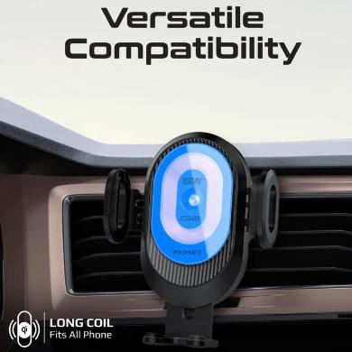 PROMATE 15W Wireless Car Charger with Transparent Design and Automatic Clamping