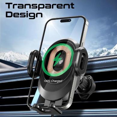 PROMATE 15W Wireless Car Charger with Transparent Design and Automatic Clamping