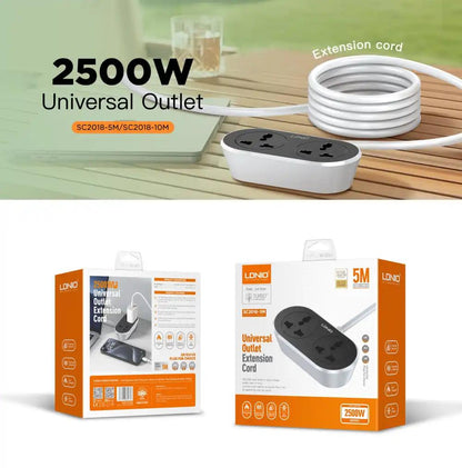 LDNIO SC2018 قابس تمديد كهربائي عالمي بمخرجين AC